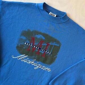 🌲 Vintage Mackinac Island Michigan Sweatshirt L Blue 90s Tourist Graphic
